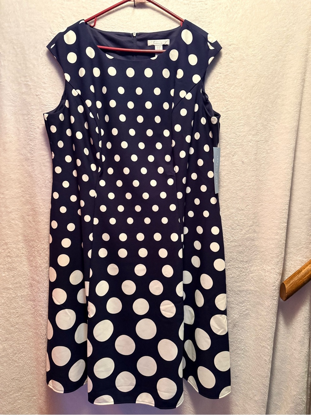 London Times Navy and White Polka Dot A-Line Dress